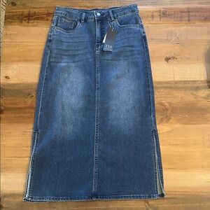 Dark Blue Denim Midi Skirt